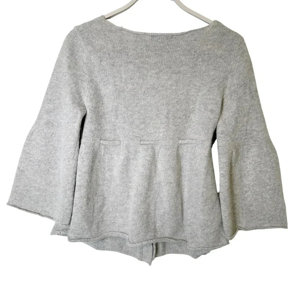 Sarah Spencer Gray Bell Sleeve Lambs Wool Rabbit Hair Cardigan Sweater Large Y2K